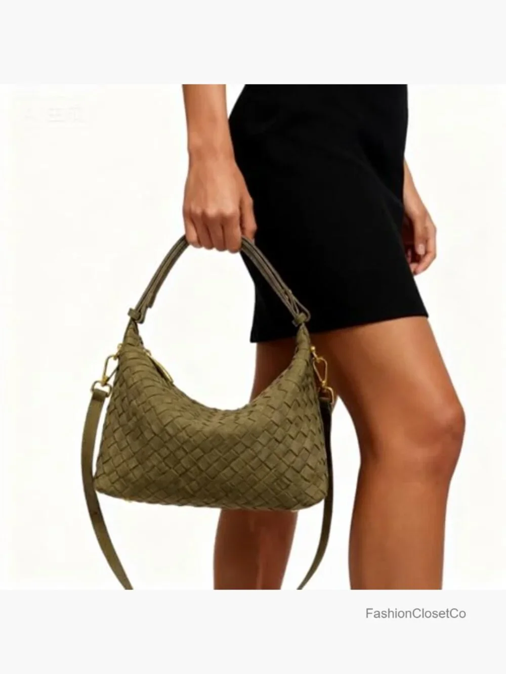 Woven Suede Shoulder Bag - Slouchy Hobo Satchel Crossbody Purse Tote